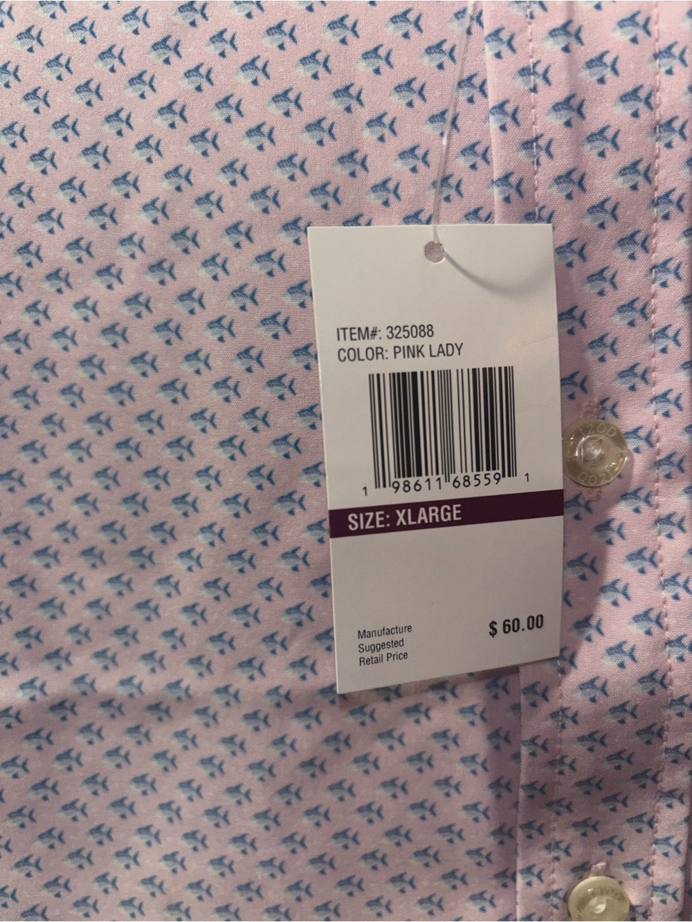 NWT Izod Men XL Pink Fish Print Performance Short Sleeve Button Down Shirt